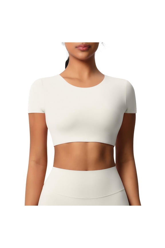Yoga Shirts for Women Short Sleeve Tight Fit Workout Tops Classic Basic Going Out Top Crew Neck Crop Shirt Tees
