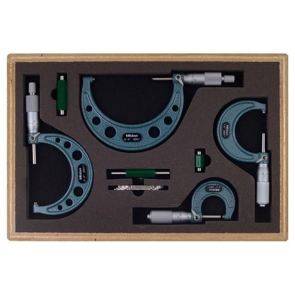 Mitutoyo 0-4 in. Outside Micrometer Set with Ratchet Stop - 4 Piece