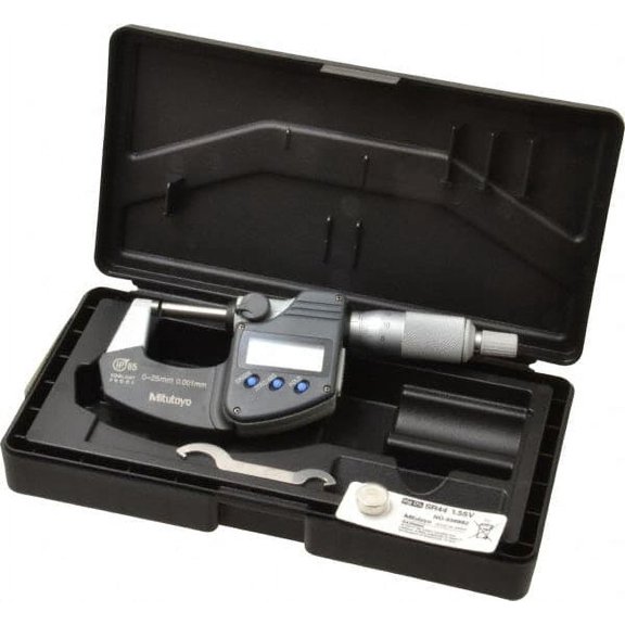 Mitutoyo 0 to 25mm IP65 Carbide Standard Electronic Outside Micrometer 0.001mm Resolution, 0.001" Accuracy