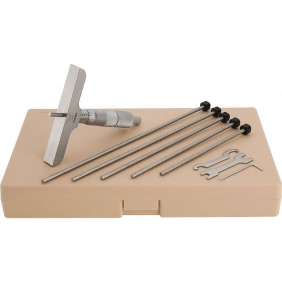 Mitutoyo 0 to 6" Range, 6 Rod, Satin Chrome Finish Mechanical Depth Micrometer