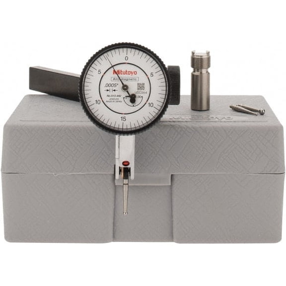 Mitutoyo 9 Piece, 0" to 0.06" Measuring Range, 40mm Dial Diam, 0-15-0 Dial Reading, White Dial Test Indicator Kit
