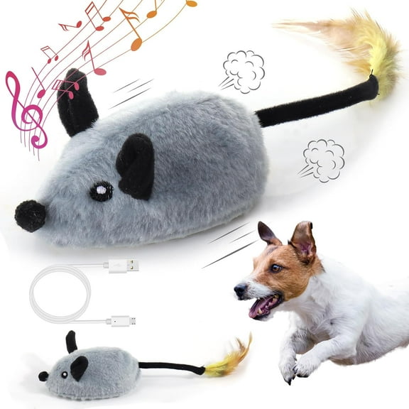 Mity rain Interactive Dog Toys, Fake Mouse Moving Dog Toy with Automatic Sensor, Dog Mouse Toy with Realistic Sound & Extended Tail, Automatic Dog Toy for Cats Dogs Pet, Pre-Kindergarten Learning Toys
