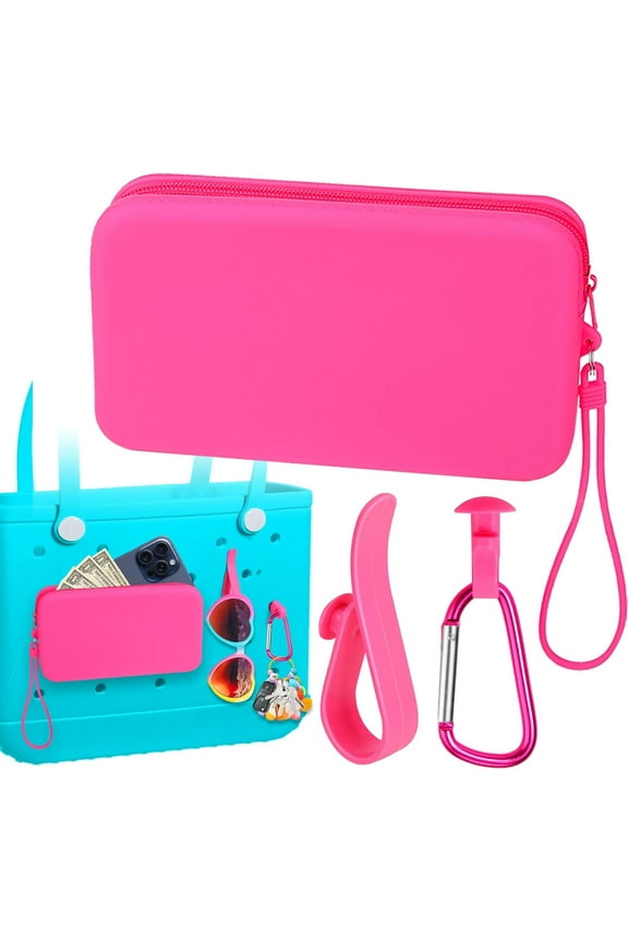 Silicone Wallet for Bogg Bag Phone Holder, Accessories Set for Bogg Bag Contain 2PCS Key Holder and a Large Capacity Silicone Zipper Bag for Beach Bags Tote Bag