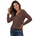 thumbnail image 1 of Mityle Women's Henley T-Shirts Trendy Casual Ribbed Tops Women Long Sleeve Loose Fit Tees, 1 of 4
