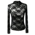 thumbnail image 1 of Mityle Women's Lace Mesh Long Sleeve Tops Neck Sheer See Through Causal T-Shirt Trendy Slim Fit Tees, 1 of 2