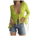 thumbnail image 1 of Mityle Womens Trendy V Neck Long Sleeve T shirts See Through mesh sheer Tops Elegant front lace up Dance Party dance club evening Tees, 1 of 5