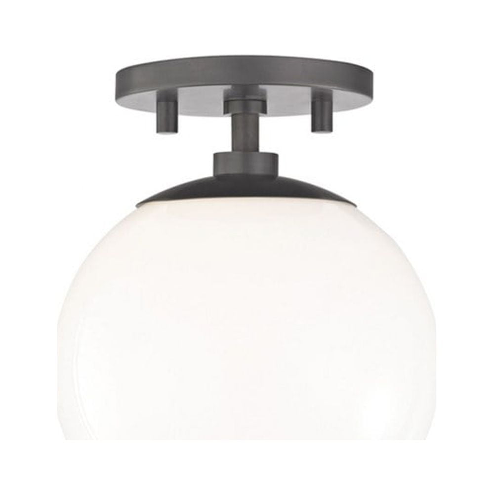 Elegant Globe Semi-Flush Ceiling Light in Old Bronze with White Glass