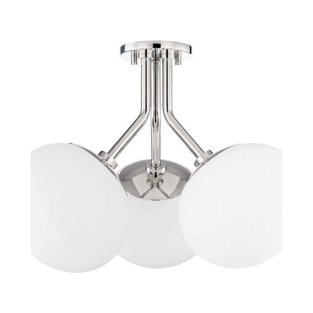 Polished Nickel 3-Light Semi-Flush Mount with White Glass Shade