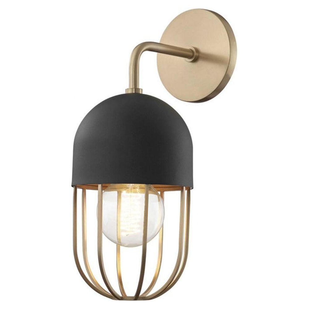 Aged Brass and Black Metal Wall Sconce