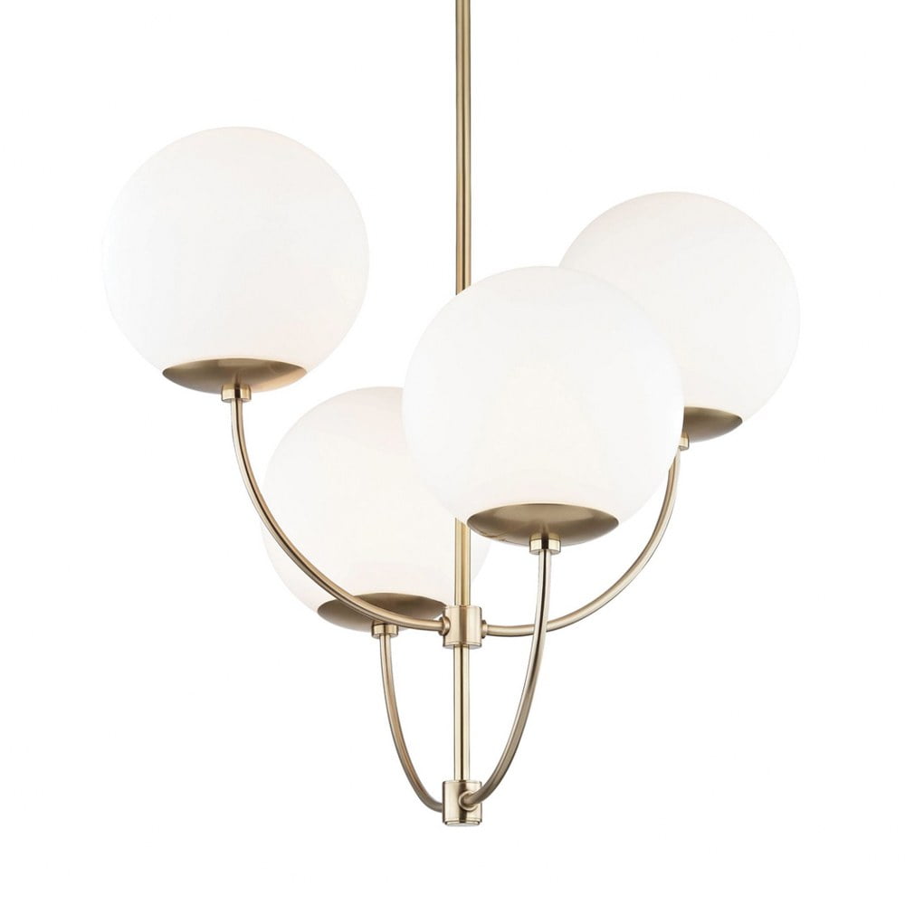 Elegant Aged Brass 4-Light Globe Chandelier with Opal Glass Shades