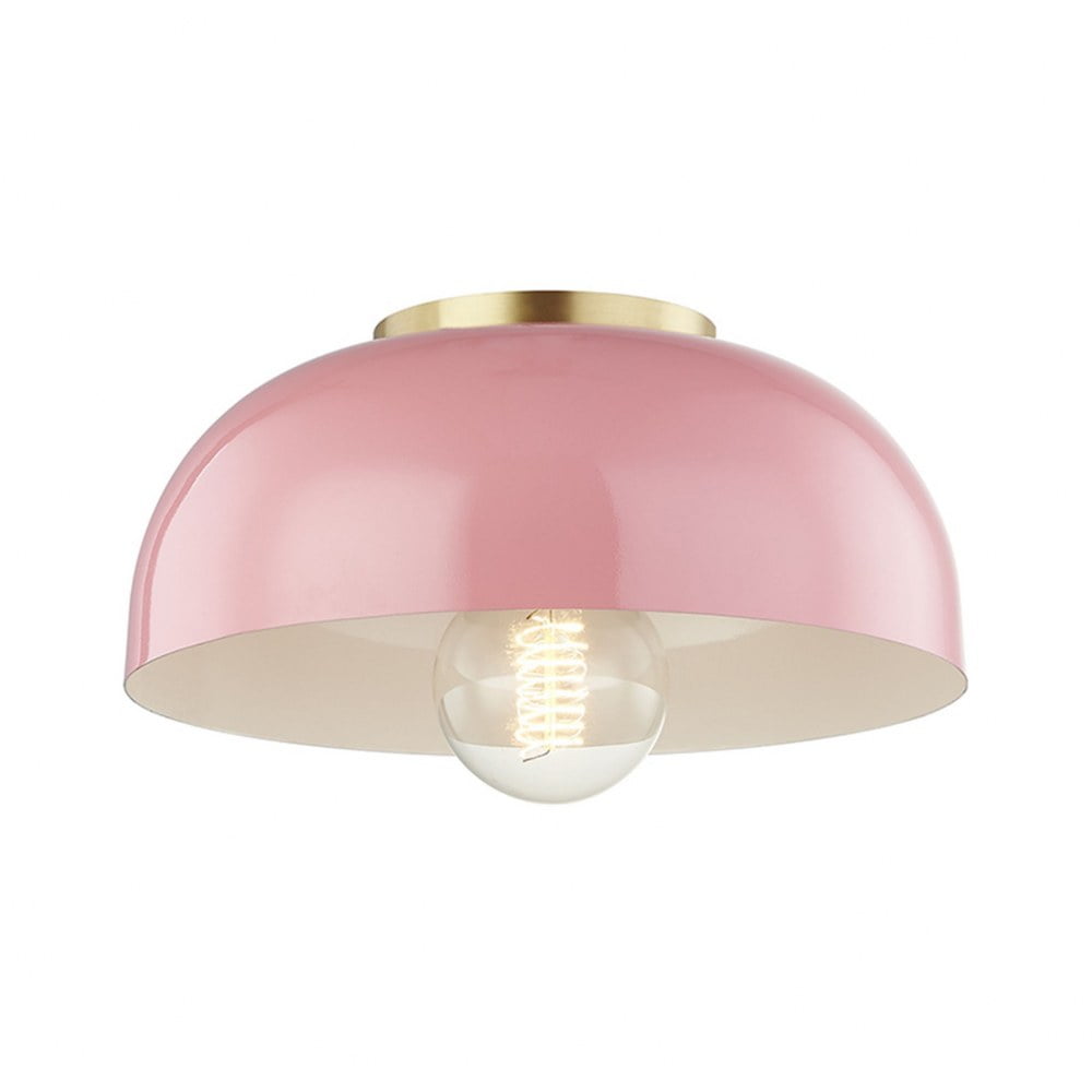 Avery Aged Brass and Pink Bowl Semi-Flush Mount Light