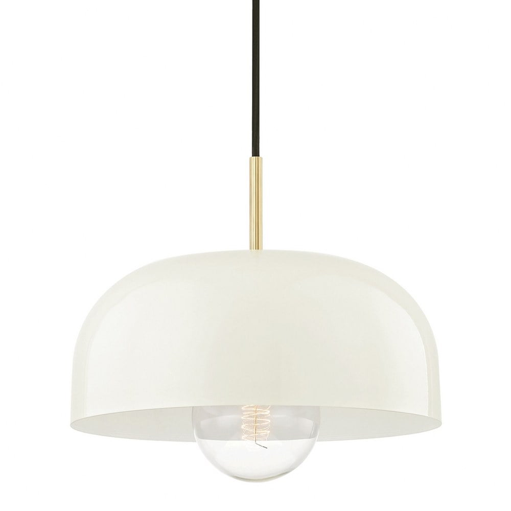 Avery Domed Large Pendant in Aged Brass and Cream Finish