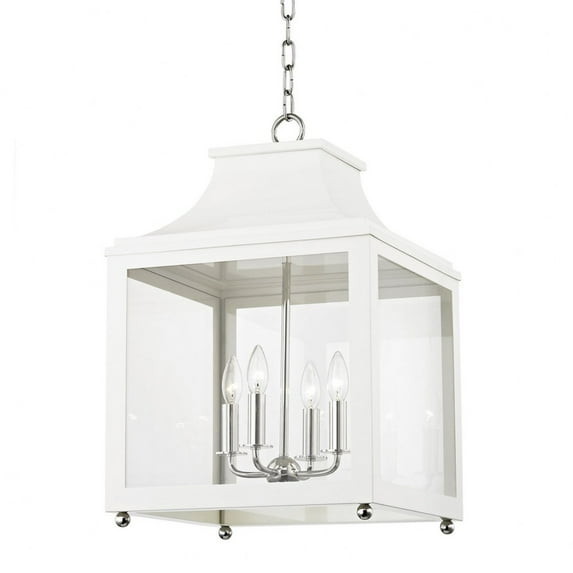 H259704L-PN/WH-Mitzi-Leigh-Four Light Large Pendant in Style-16 Inches Wide by 24.88 Inches High-Polished Nickel Finish-White Shade Color