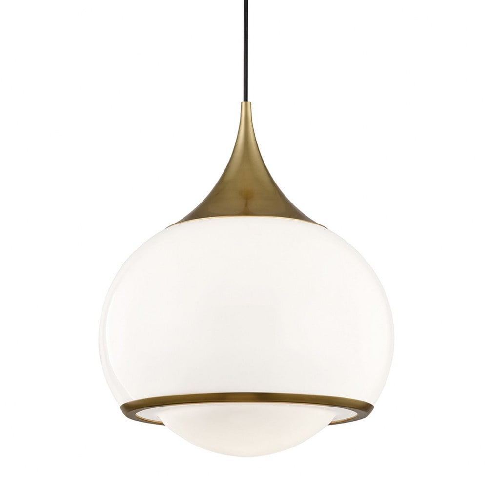 Reese Aged Brass Globe Pendant with Opal Glass Shade