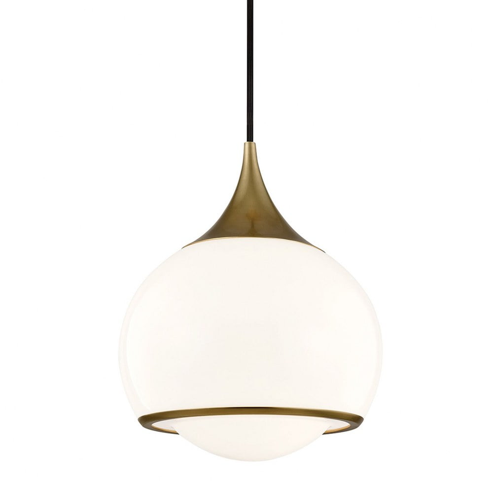 Elegant Opal Glass Globe Pendant in Aged Brass