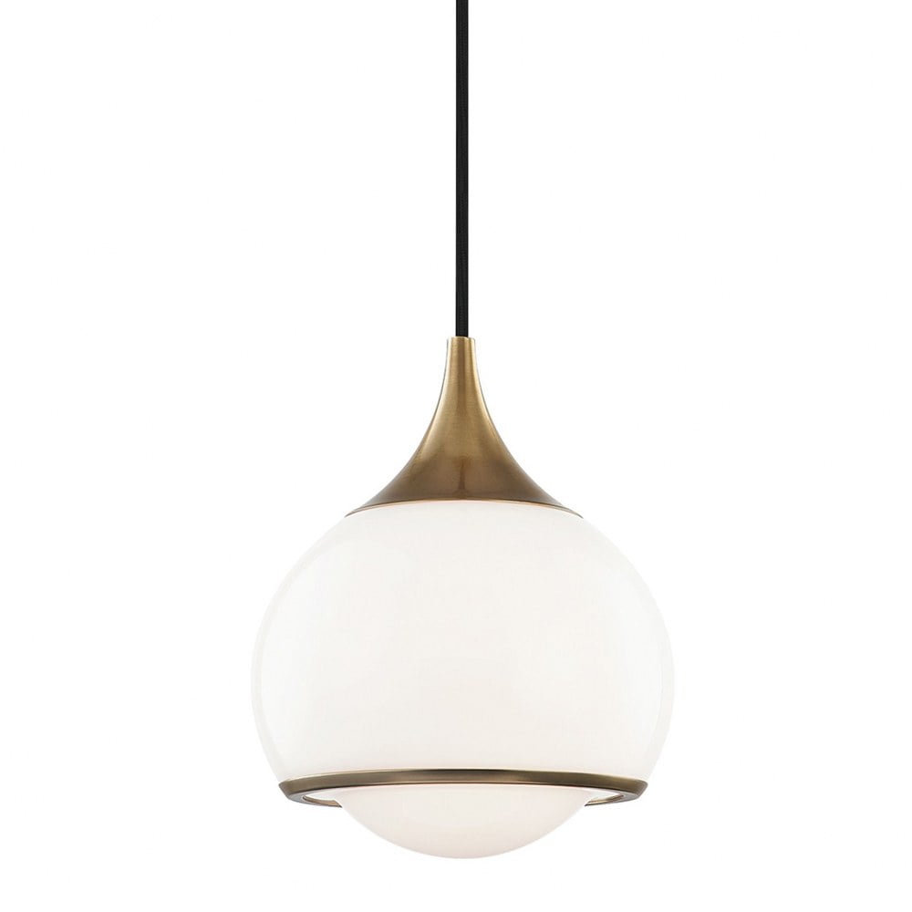 Elegant Aged Brass Mini Pendant with Opal Glass Shade