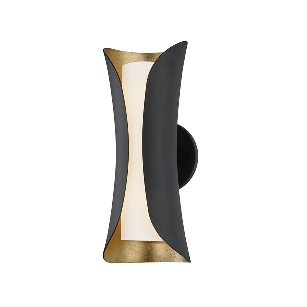 Elegant Gold Leaf & Black Opal Glass Dimmable Wall Sconce