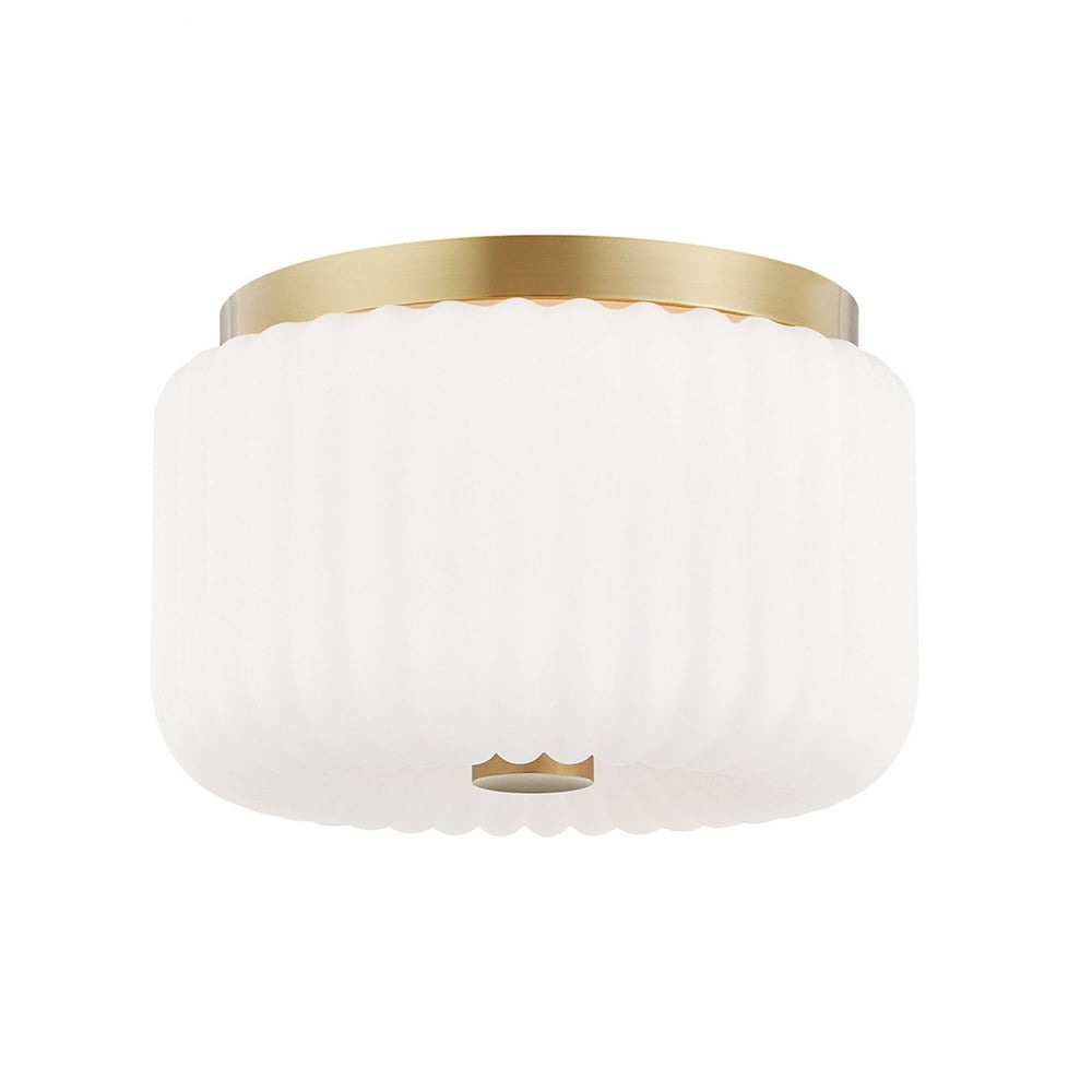 Lydia Opal Acid Etched Glass & Aged Brass 2-Light Flush Mount