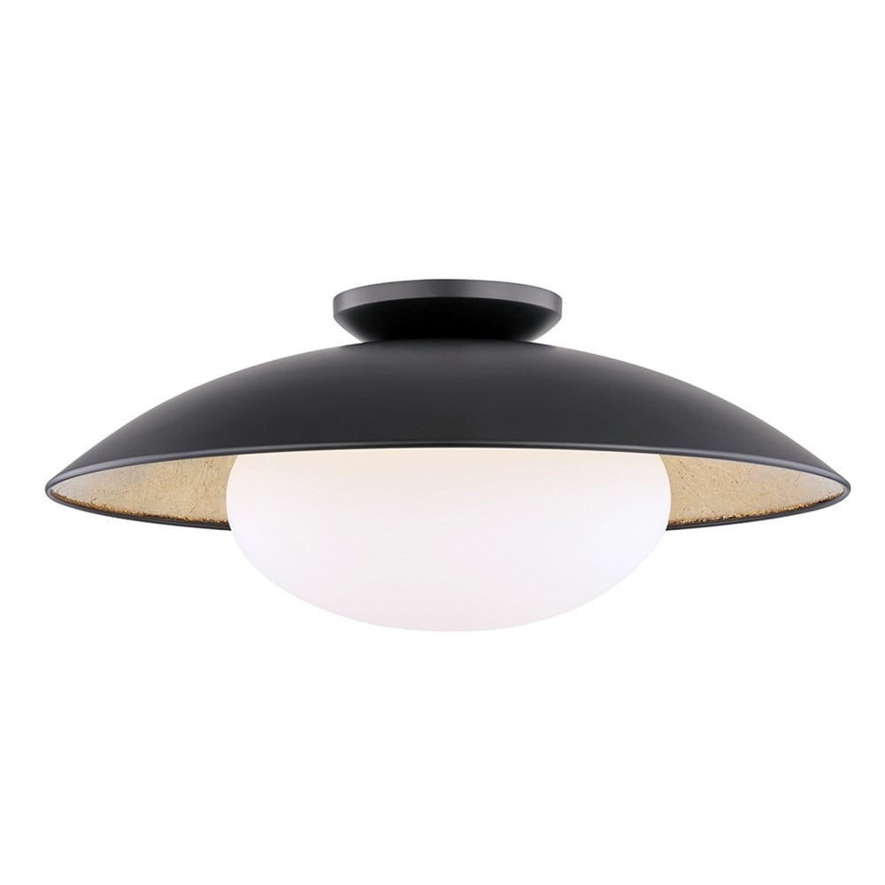 Cadence Black Lustro/Gold Leaf Large Opal Matte Bowl Ceiling Light