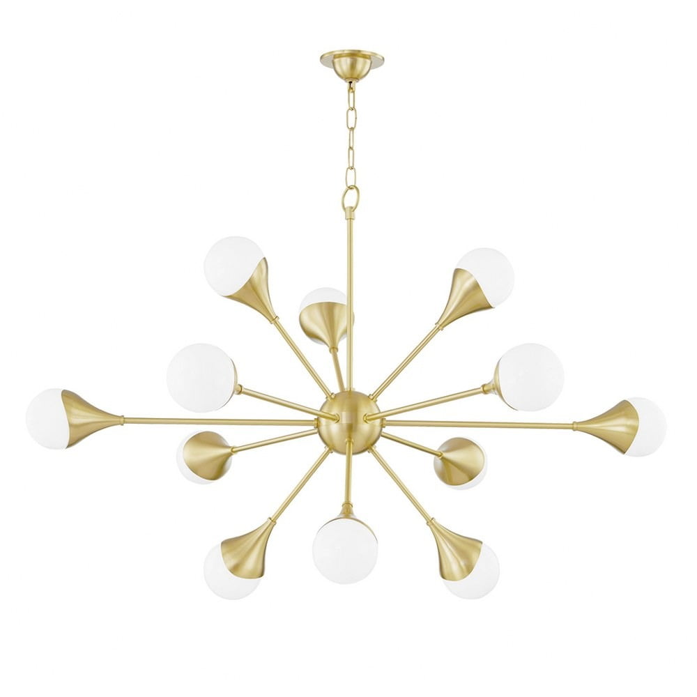 Ariana Aged Brass 12-Light Sputnik Chandelier with Opal Glass Shades