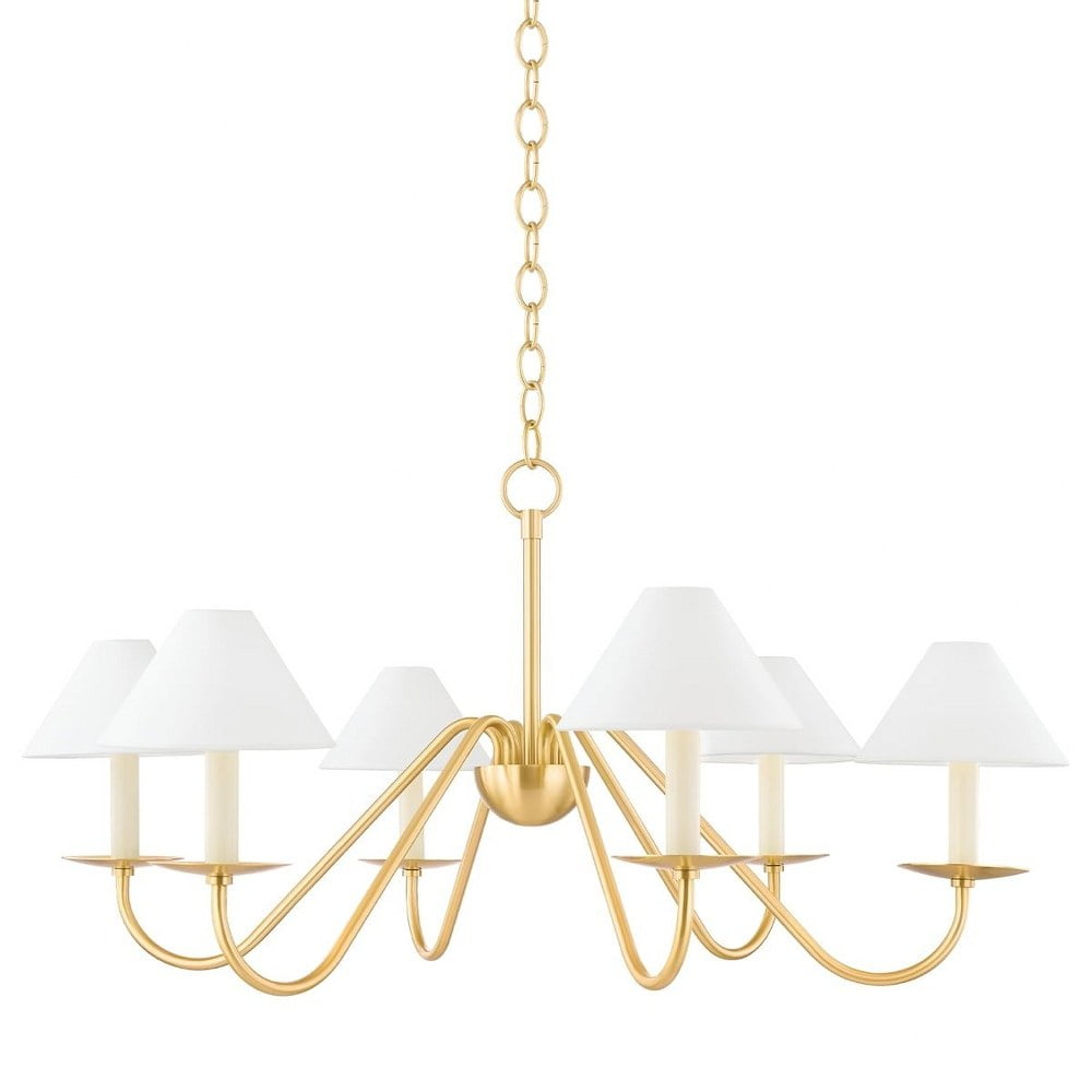 Lenore Aged Brass 6-Light Chandelier with Belgian Linen Shade
