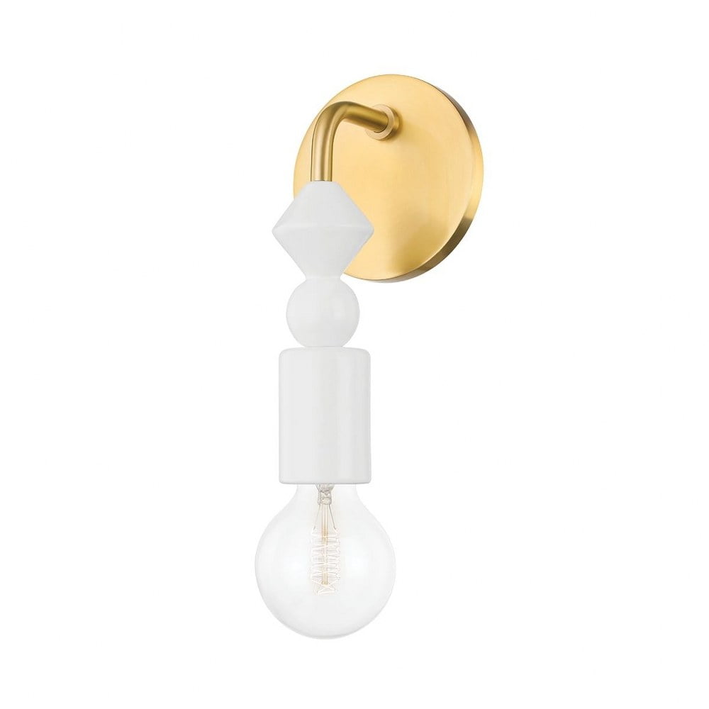 Aged Brass and White Ceramic 1-Light Wall Sconce