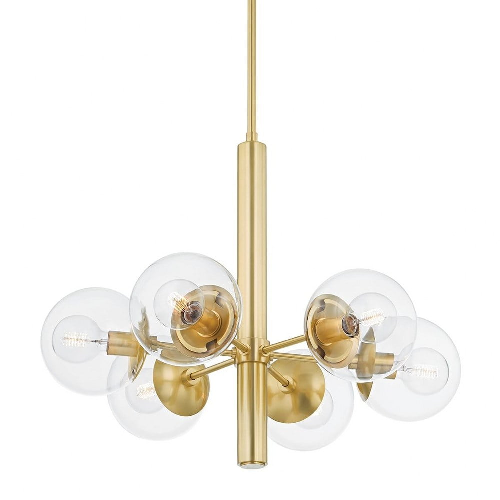 Elysian Aged Brass 6-Light Globe Chandelier with Clear Glass Shades