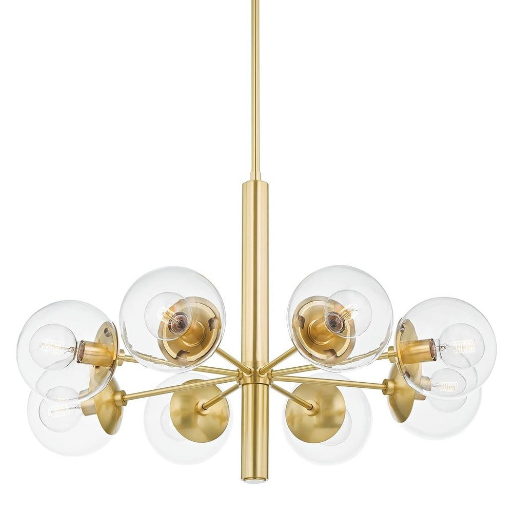 Meadow Transitional 8-Light Chandelier in Aged Brass with Clear Glass Globes