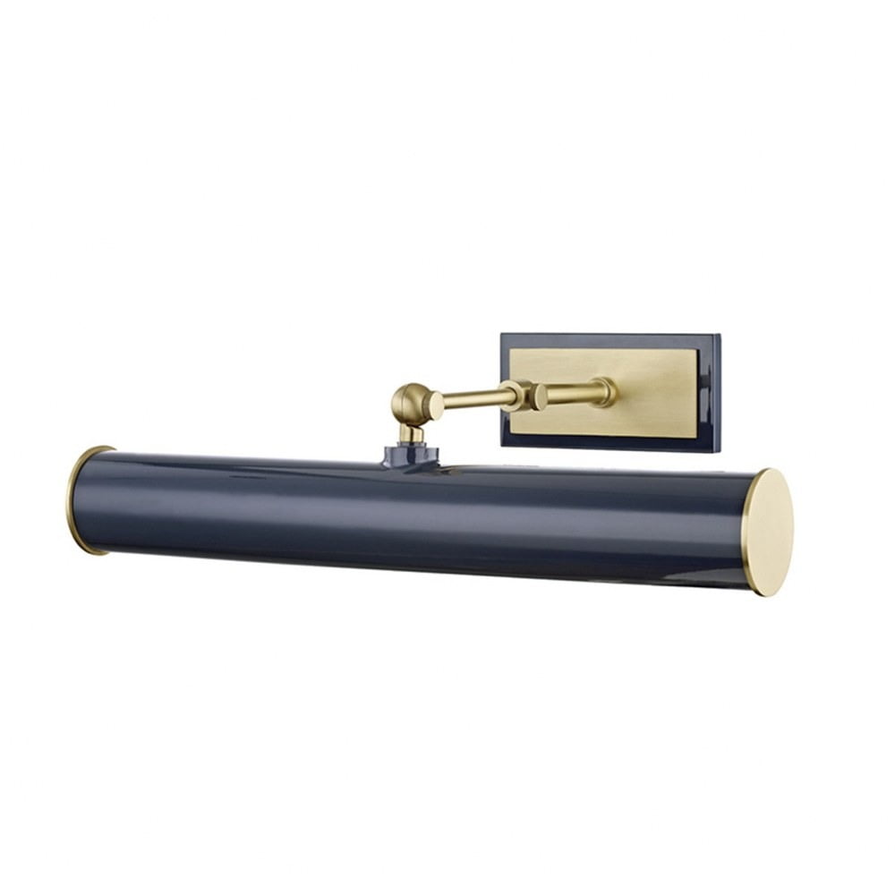 Aged Brass & Navy Dual Light Dimmable Picture Wall Light with Plug