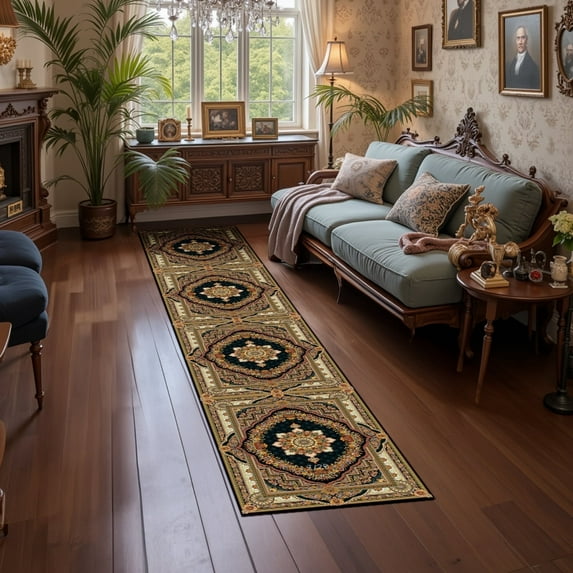 Mitzzllc Vintage Washable Hallway Runner Rug, Black and Beige, 2FT*10FT, Non-Slip Backing