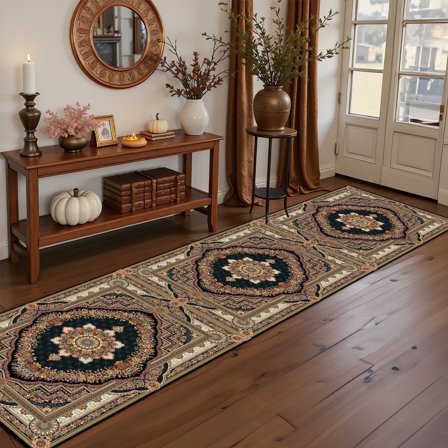 Mitzzllc Runner Rug 2'x8' Non Slip Hallway Vintage Rugs,Machine Washable Long Floor Carpet Entryway Area Rugs,Black and Khaki