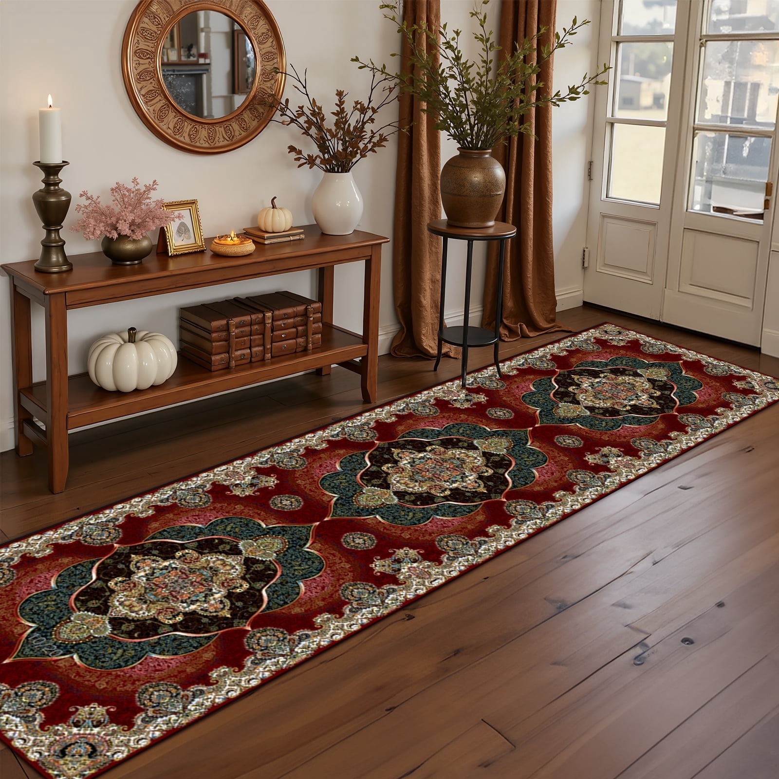 Linear Ribbed Maroon Rug Mitzzllc Vintage Washable Runner Rug, Non-Slip, Maroon Beige, 2'x8 ...