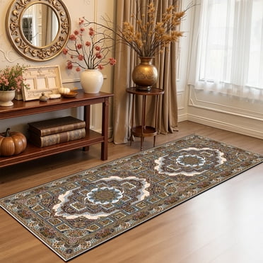 Mitzzllc Runner Rug 2'x6' Non Slip Hallway Vintage Rugs,Machine Washable Long Floor Carpet Entryway Area Rugs,White and Khaki