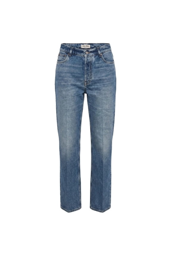 Faded Blue Mid-Rise Straight-Leg Jeans (Women's)