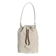 Miu Miu Gabardine Mini Bucket Bag Off White Drawstring Leather Trim Gold Tone