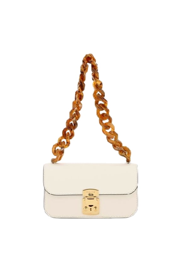 Madras White Leather Tortoise Shell Chain Bag Gold Buckle Made in Italy New