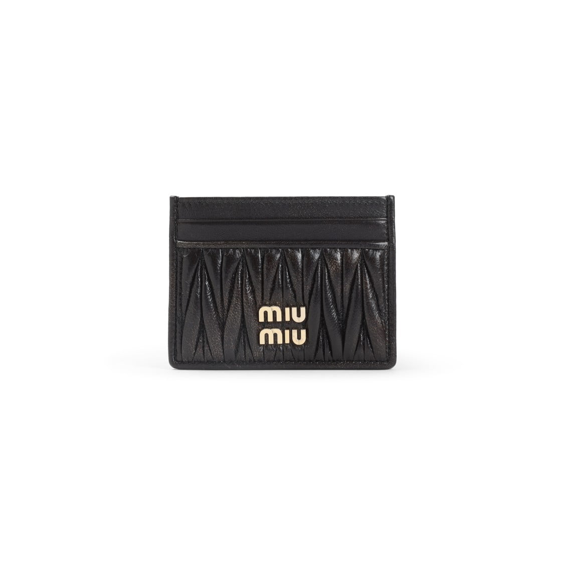 小物 MIU MIU Black Leather Wallet coin case Wallet 5MB06M 2FPP Nero Matelasse Leather Metal Logo Pouch