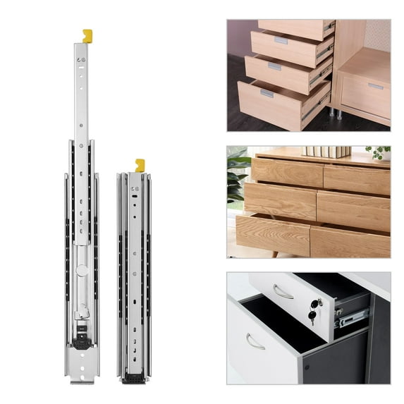 Miuameov 1 Pair Galvanized Heavy Duty Drawer Slides, 12 Inch Full Extension Ball Bearing Industrial Drawer Slides, 3 Section Drawer Tracks and Runners 500 lb Load Capacity Side Mount (With Lock)