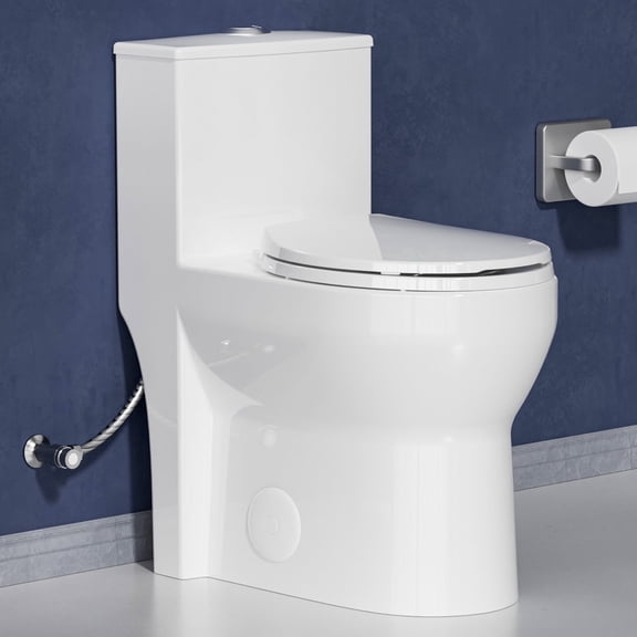 Miuara Compact Modern Tall Toilet 17 Inch Chair Height Seat 17.5", Tornado Flush One Piece Dual Flush 1.0/1.28 GPF ADA High Skirted Toilet for Small Bathroom, Comfort Bowl Heigh 16.75", White