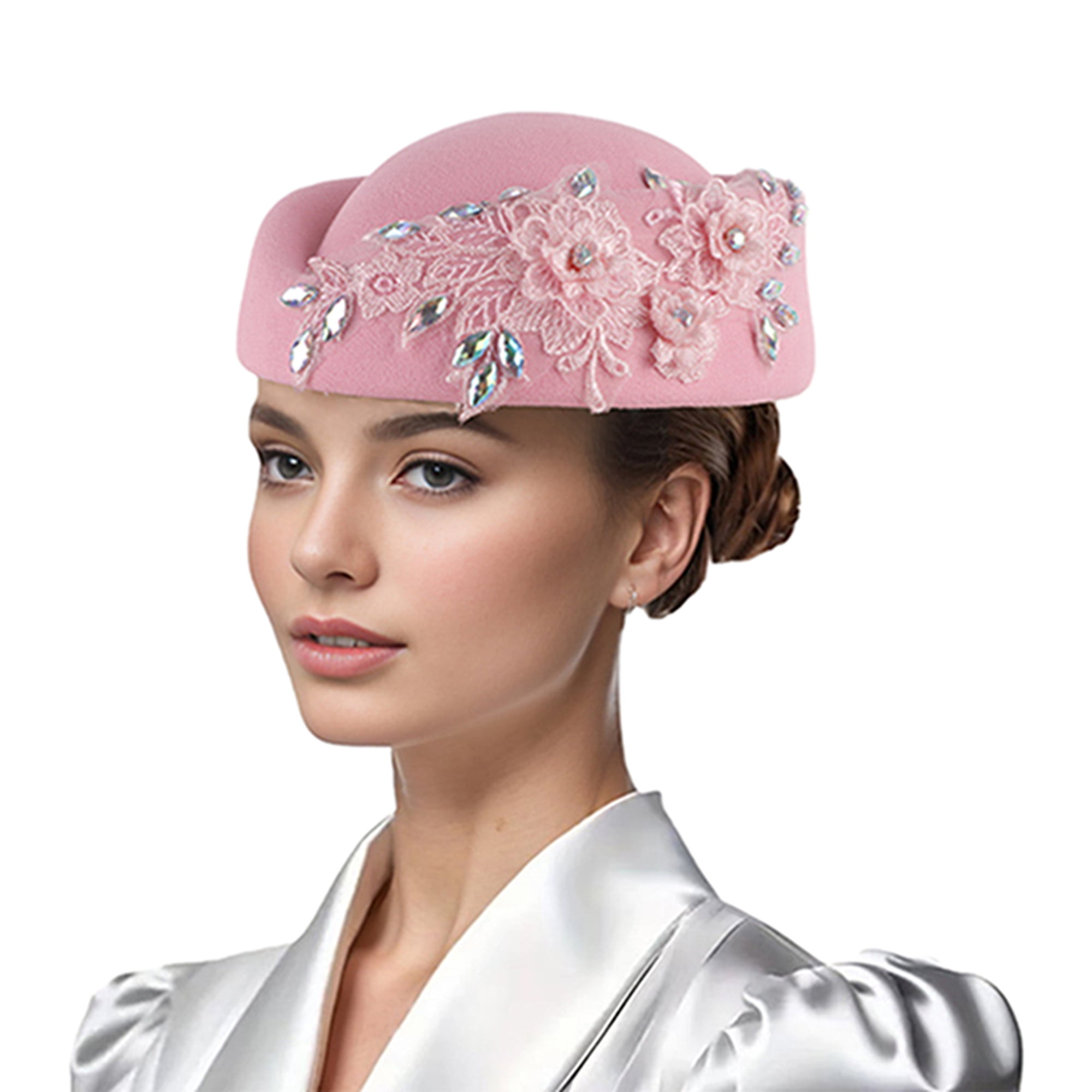 Miucchy Women Vintage Church Hats Elegant Bead Tassel Flower Felt ...
