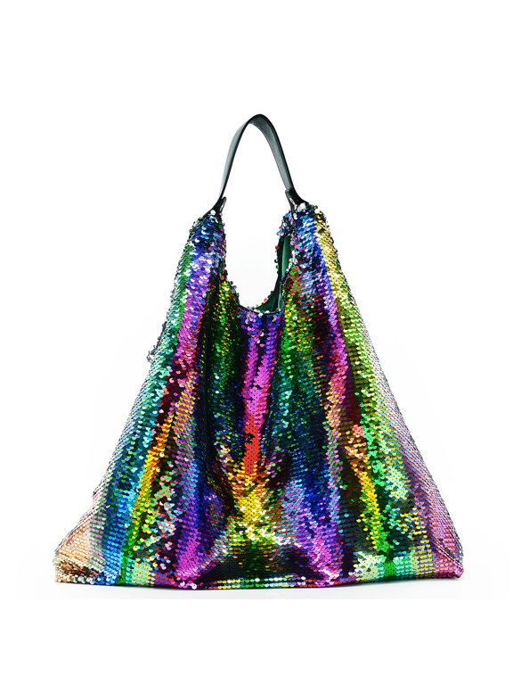 Rainbow Sequins Totes Colorful Reversible Sparkling Shoulder Bags