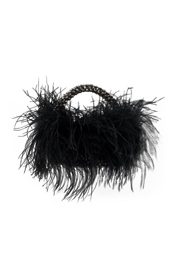 Real Natural Ostrich Feather Beaded Handbags For Women Handmade Evening Bags