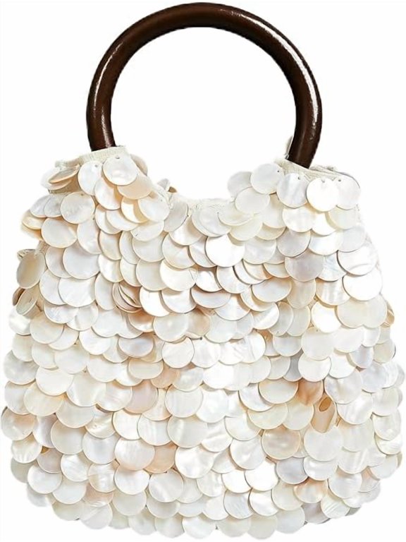 Shell Clutch Handbag Natural Seashell Purse with Wooden Handle Walmart