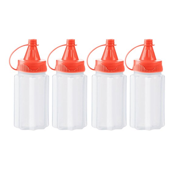 Miulika 4 Pieces Squeeze Bottles for Liquids Transparent Seasoning Bottles Refillable Leakproof Mini Containers for Hiking BBQ Travel Bottle Red