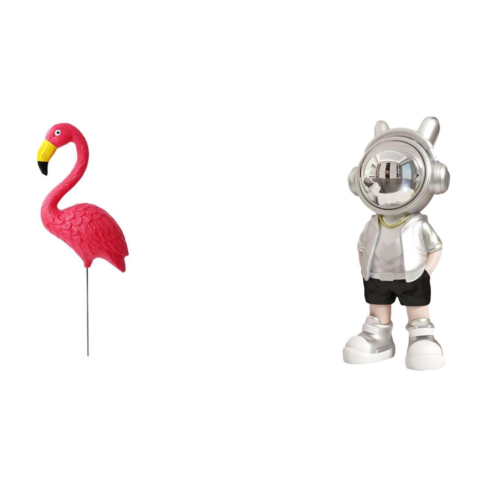 Miulika Bird Astronaut Statue Figurine Yard Art Ornament Backyard Fairy Garden Accessories Flamingo Garden Stake Sculpture for Holiday Spring Tabletop Punk Creative Modern Decorative Fireplace