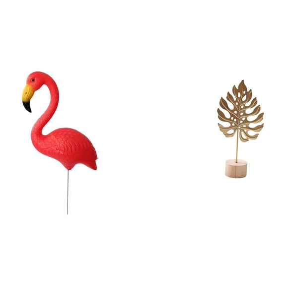 Miulika Bird Leaf Statue Figurine Yard Art Ornament Flamingo Garden Stake Sculpture Holiday Spring Metal Leaf Shaped Crafts Nordic Creative Abstract Table Party Home