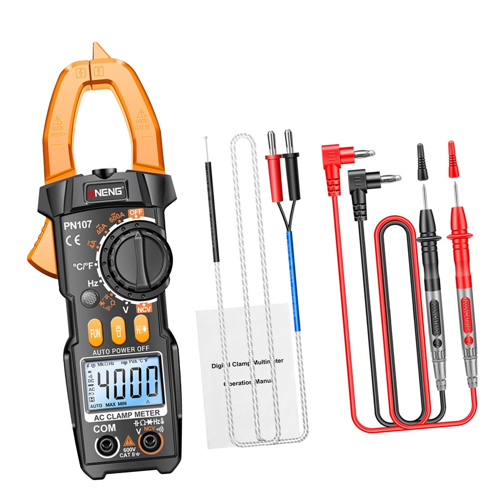 Miulika Clamp Meter Multimeter Easy Carrying Smart Tester Multifunction Sturdy Voltage Meter for Fuses Auto Circuit Troubleshooting , Yellow