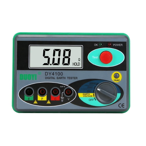 Miulika Digital Grounding Resistance Meter Earth Resistance Tester 20/200/2000ohm with Test Leads Dy4100 Resolution 0.01/0.1/1ohm LCD Display Multimeter