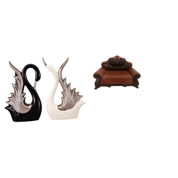 Miulika Elegant Ceramic Swan Sofa Figurine Set for Desktop Shelf Anniversary Fireplace Micro Landscape Room Decoration and DIY Furniture Accessory