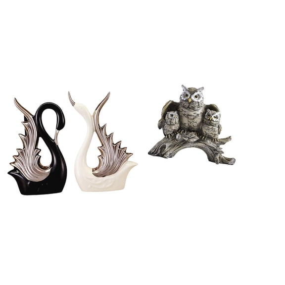 Miulika Elegant Swan Owl Ceramic Figurines Sculpture Collection for Desktop Shelf Anniversary Fireplace Tabletop Ornament Modern Animal Statue Living Room Office Cabinet Decor NightStand